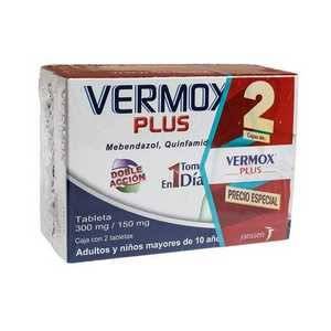 Vermox Plus 300 mg / 150 mg 2 cajas 2 tabletas cada una | Precio Vitau